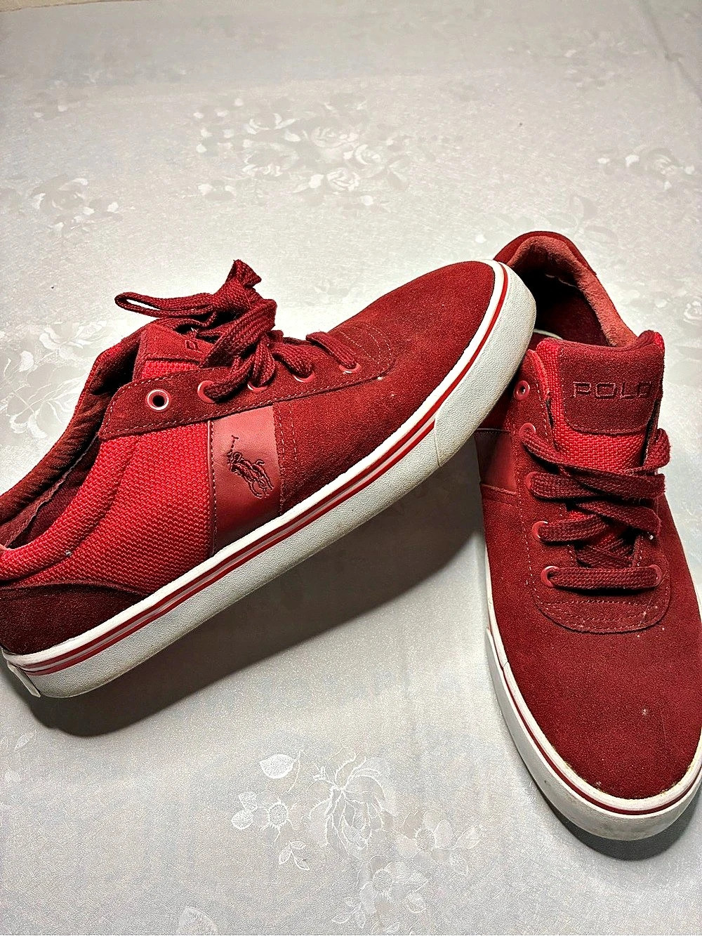 Polo Ralph Lauren Hanford Red Canvas Suede Shoes Mens Casual Sneaker Size 10.5